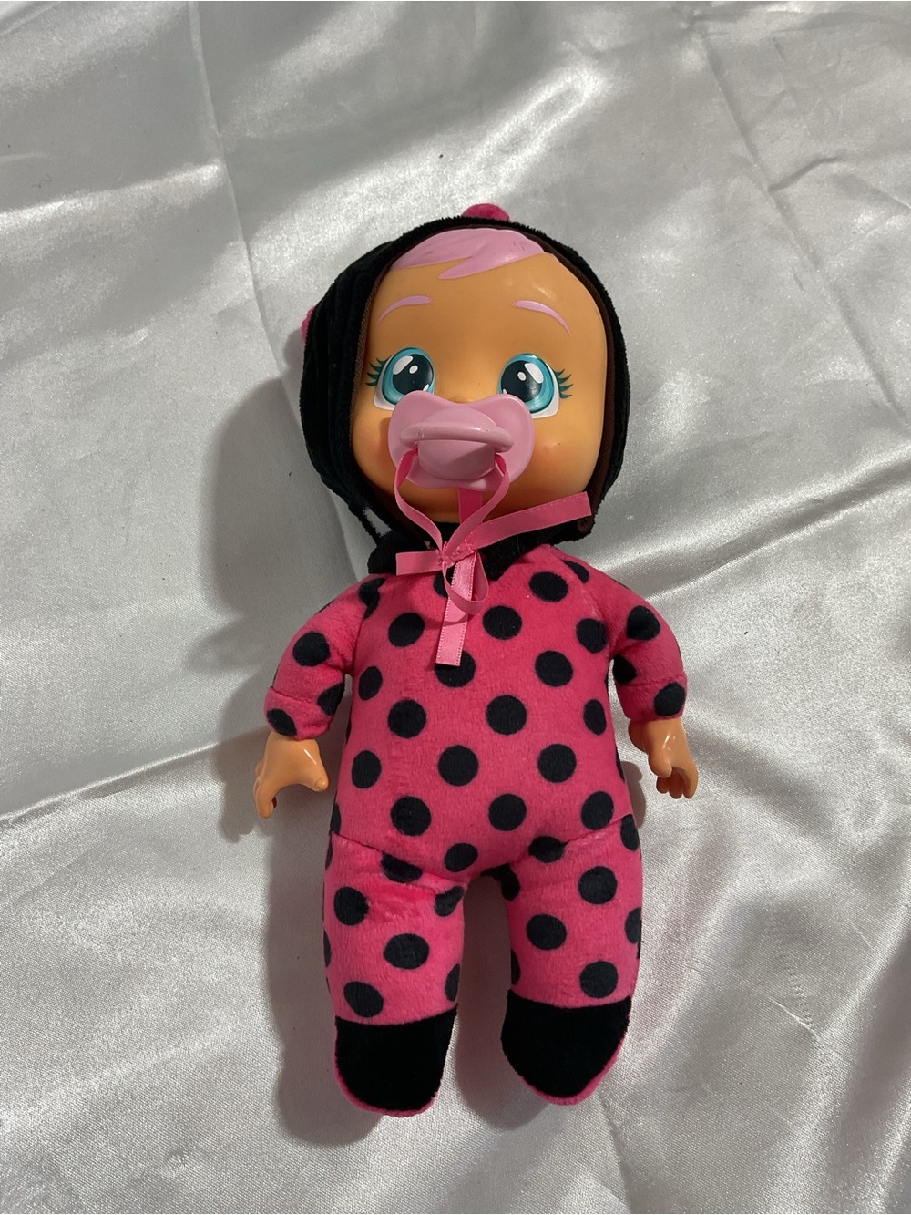 Pink Polka Dot Baby Doll with Pacifier - Kids Toy